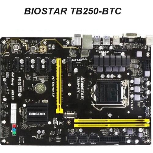 Mining Motherboard For BIOSTAR TB250-BTC 6PCIE Cards GPU Intel B250 LGA 1151 DDR4 USB 3.0 ATX BTC Used Desktop Motherboards