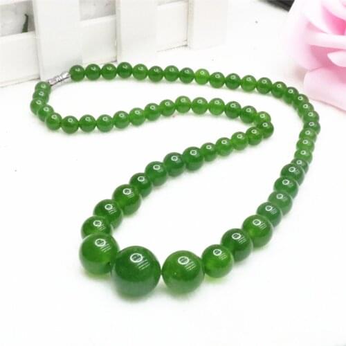 Fashion 6-14mm Charming Green Peridot Round chalcedony jades natural stone of Beads chain strand Necklace 18''BV277