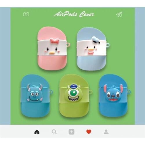 Cartoon Stitch Donald Duck Three-dimensional slippers Apple AirPods1/2 wireless headset protective cover silicone soft case