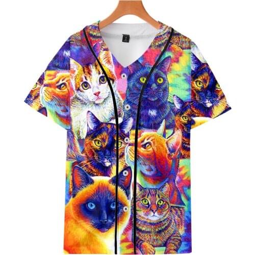 LCFA Brand Colorful Cat Hip Hop Emo Trap Lucid Dreams 3D Print Short Sleeve Baseball Uniform Men/Women Casual Jacket Clothes