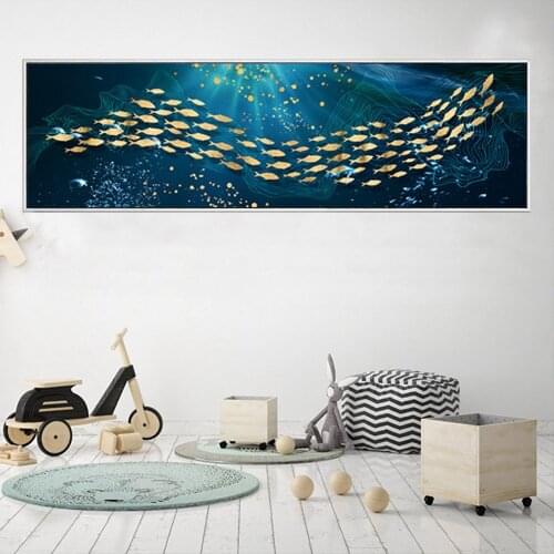 Nordic Minimalist Style Golden Fish Abstract Wall Poster Modern Canvas Print Painting Contemporary Art Living Room Decoration