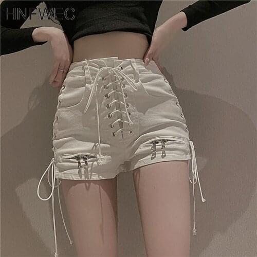 2020 NEW Summer Zippers Shorts Middle Waist Drawstring Zippers Denim Hots Female Sexy V521