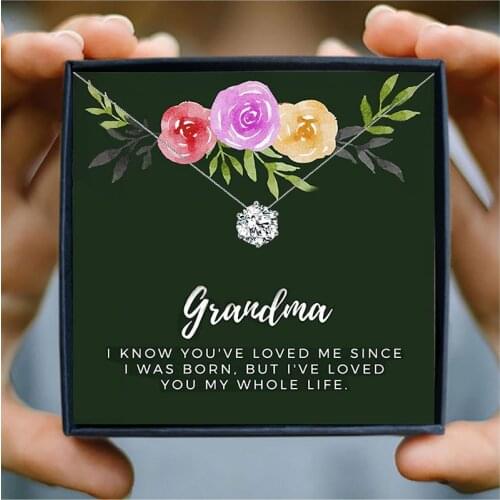 Choker Necklace for Women Jewelry To My Grandma Single Shiny Zircon Pendant Necklaces Birthday Gifts