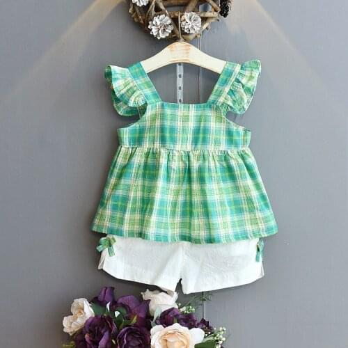 Easter Clothes Baby Clothes For Girls Teenagers Clothes Plaid Sling Top+Shorts 2Pieces Shorts Costume Clothing Sets For 2-6Y