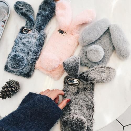 Rabbit Hair Plush Case For IPhone SE 2020 12 11 Pro X XS Max XR 6 6S 7 8 Plus 5S 4S 5C Furry Fluffy Warm Shockproof Covers Coque