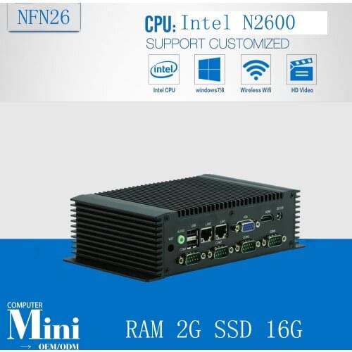 Industrial computer Top level hot selling Atom N2600 1.6Ghz embedded box pc with RAM 2G SSD 16G mini pc