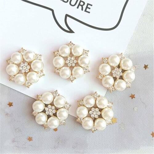 10pcs/Set 24mm Flower Rhinestones Buttons Pearl Button Wedding Decoration Diy Alloy Diamond Crystal Bow Accessories