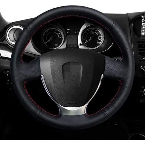 Hand Sewing Black Genuine Leather Car Steering Wheel Cover For Lada Granta 2018-2020 Priora 2 Kalina 2 2013 - 2018