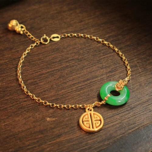 S925 Sterling Silver Safeness Ring Bracelet Natural Hetian Jade Peace Buckle Auspicious Jasper Vintage Court Style Bracelet Orna