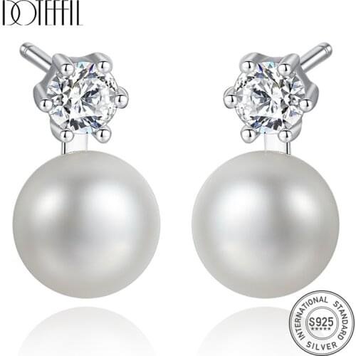 DOTEFFIL Pearl Earrings For Women 925 Silver Stud Earrings Genuine Natural Freshwater Pearl Fine Jewelry Purple Pink Black