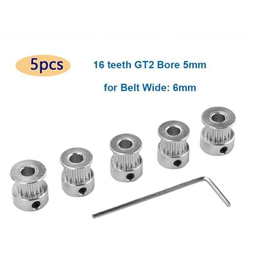 5PCS 16 teeth GT2 Timing Pulley Bore 5mm for Rubber 2GT Open Timing belt width 6mm small backlash 16T+1pc Wrench