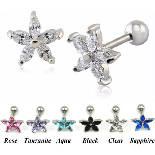 Showlove 1pc 16g Flower Ear Helix Tragus Cartilage Barbell Piercing Earrings Surgica Steel Body Jewelry