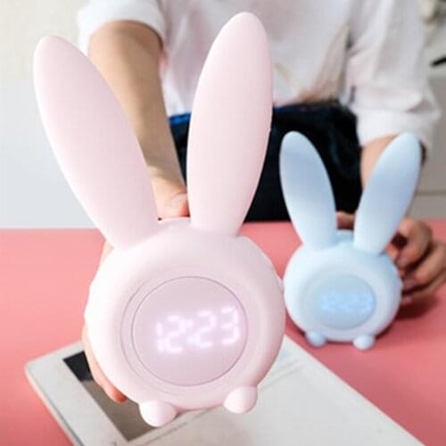 Modern Led Rabbit Night Light Alarm Clock Gift For Children Bedroom Baby Room Bedside Lamp Table Lamp Usb Charging Night Lamps