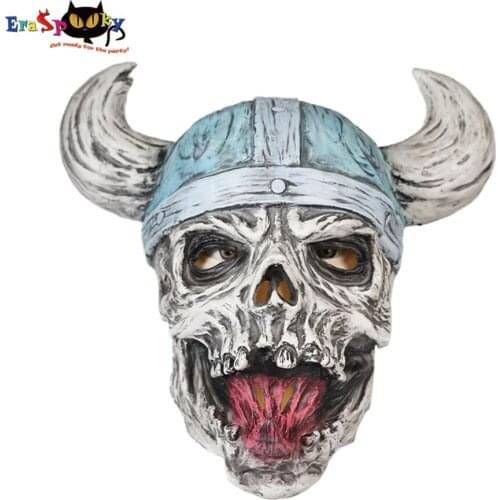 Eraspooky Horror Vinking Skull Latex Mask Bull Helmet Pirate Cosplay Halloween Costume For Adult Festival Party Props Headgear