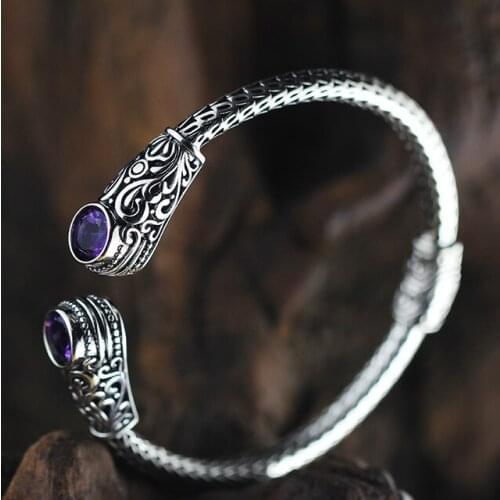 Solid 925 Sterling Silver Handmade Viking Fenrir bangle bracelet cuff A2276