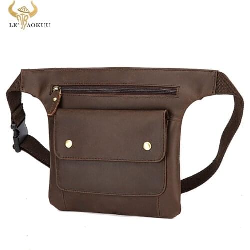 Unique Crazy Horse Leather Men Crossbody Sling Satchel Bag Design Travel Cigarette Case Pouch Fanny Waist Belt Bag Pack 3117