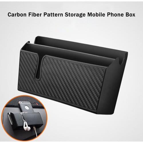 Universal Car Carbon Fiber Pattern Storage Mobile Phone Box Sticky Auto Multifunction Storage Box Car Interior Accessories