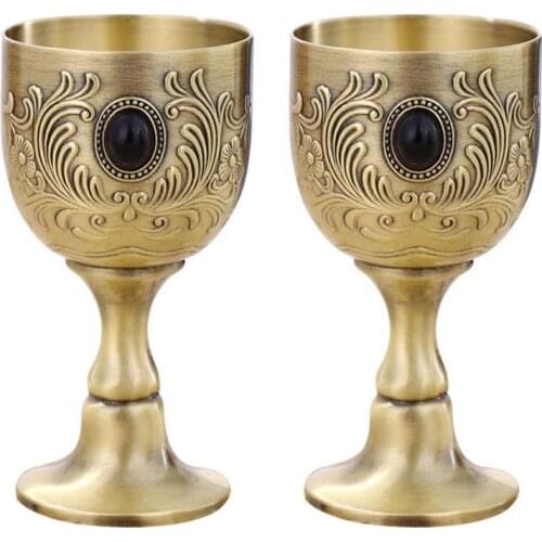 2Pcs Vintage Wine Cup High-Quality Metal Cup Mini Cup Red Wine Chalice For Party Vintage Wine Cup Luxury Metal Relief Crafts