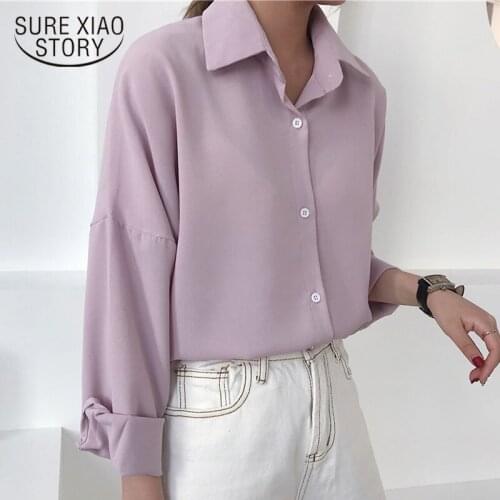 New 2020 Summer Womens Blouse Solid Multi Colors Lapel Single-breasted Elegant Casual Loose Wild Pink Tops Feminine Blusa 9681