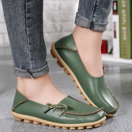 Ladies Non-lace Slipper Flat Shoes 2021 Color Leather Ladies Loafers Ballet Round Toe Casual Flat Shoes British Style for Women