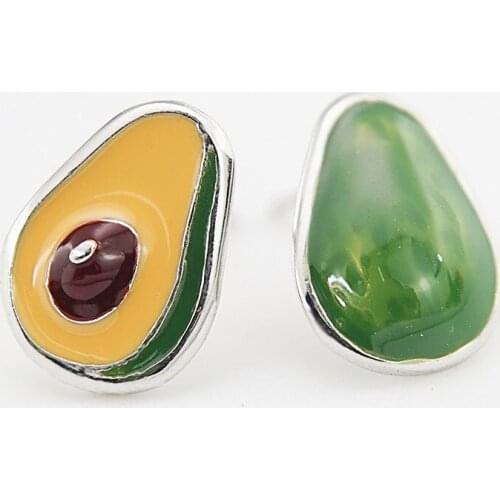 Hot Sale Fruit Avocado Enamel Stud Earrings For Women Statement Real 925 Sterling Silver Earring Party Gifts Accessories