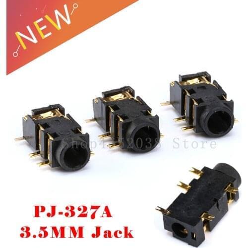 10pcs/lot Female Audio Connector 5 Pin SMT SMD Headphone Jack Socket PJ-327A Gold-Plated Patch SMD Audio Earphones Socket 3.5mm