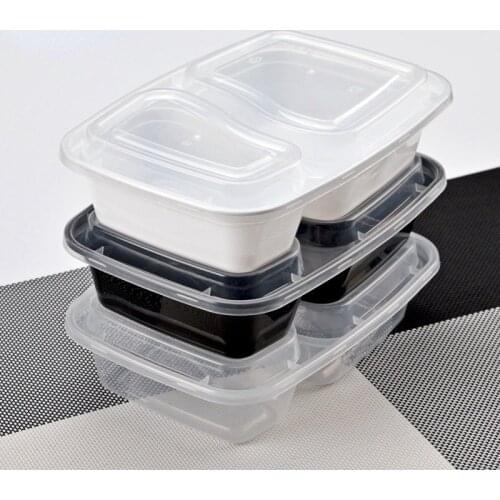 10pcs high quality sealed microwave oven 1000ml disposable lunch box plastic packing box thickened double grid fast food box