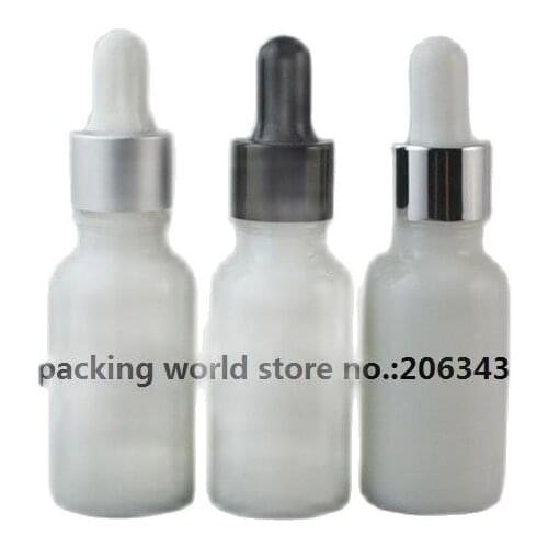 15ml white glass essential oil bottle with aluminum collar silicon dropper/glass dropper for oil/serum/essence liquid packaging