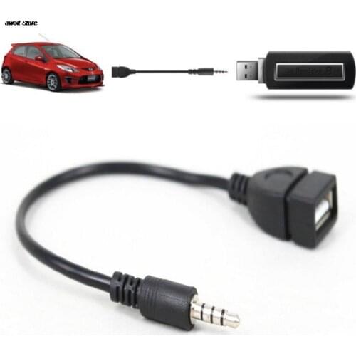 3.5mm Male AUX Audio Plug Jack To USB 2.0 Female Converter 20cm Cable Cord For Car MP3