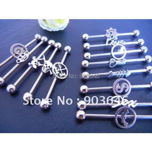 316L Lot 50pcs Free Shippment 14g Industrial Ear Barbells body jewelry body piercing jewelry Mix Styles
