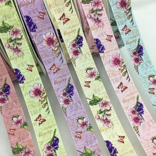 5Y 2.5cm Flowers Satin Floral Ribbon For Handmade Craft Bowknot Scrapbook Wedding Party Marriage Deco Gift Packing