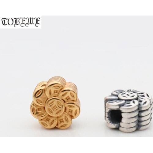 100% 3D 999 Silver Lucky Symbol Beads Pure Silver Good Luck Chinese Ancient Coin Symbol Jewelry Beads DIY Bracelet Beads
