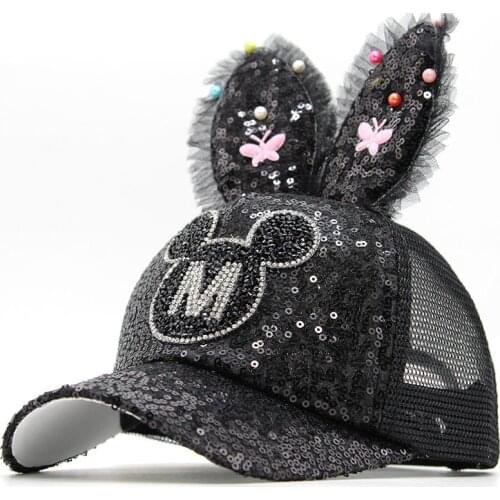 2021 Children Mesh Cap Spring Summer Children Baseball Cap Girls Snapback Hip Hop Caps Rabbit Ear Pearl Big Bow Kids Sun Hat