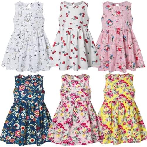 Girl Dress Cotton Sleeveless Children Clothes Fashion Cute Flower Print Kids Suits Summer Comfort New Princess Dresses 1-6 Years