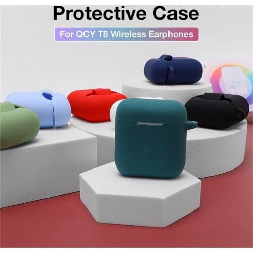 Travel Carrying Case Protective Cover TPU Silicone Protector with Carabiner for QCY T8 Wireless Earphones