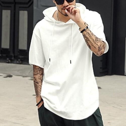 Summer Casual Solid Hooded Tee Sweatshirt Mens Fashion New Short Sleeve Tops Pullover Men Spring Loose Blouses Streetwear 2021
