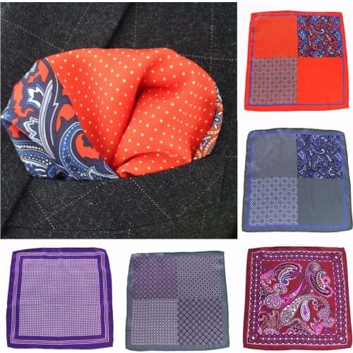 GUSLESON Polka Dot Paisley Floral Handkerchief Silk Satin Mens Hanky Fashion Classic Wedding Party Pocket Square One side Print