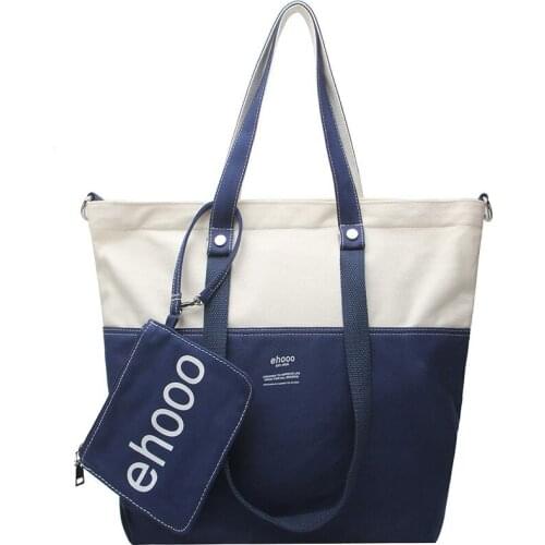 PURFAY Canvas Color Block Shoulder Bag Women Cloth Tote Shopping Bag Eco Reusable Shopper Bag cotton Bag Lady handbag