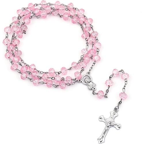 Jesus Cross Rosary Necklace Vintage Cross Pendant Catholic Necklace Gifts Wholesale Crystal Glass Material Jewelry 2021 Trend