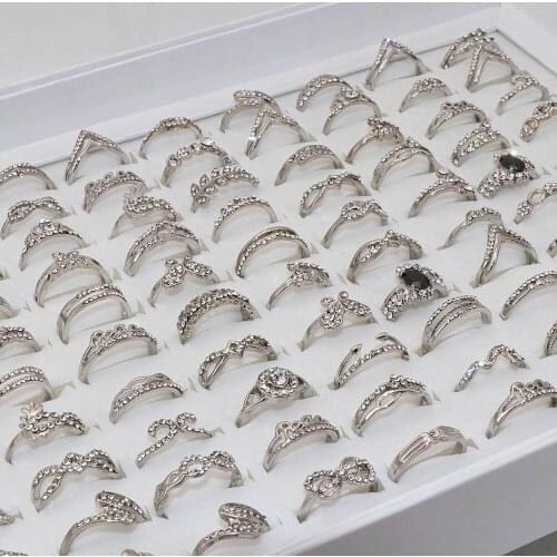 Fashion 30pcs/Lots Crystal Finger Jewelry Rings For Women Party Wedding Cute Rings Size 6 to 9