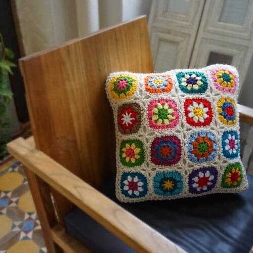 Pillow Crochet Granny White Daisy Flower Pattern Cushion Home Handmade Decorative Cheap 45x45cm