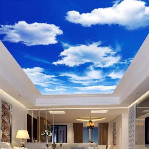 Beibehang Custom Wallpaper Home Decorative Mural HD Blue Sky White Cloud Living Room Bedroom Ceiling Zenith Mural 3d wallpaper