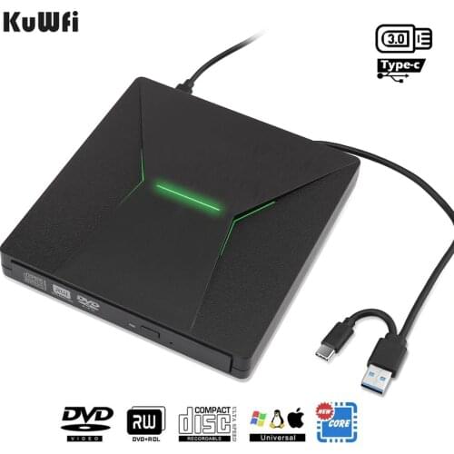 KuWfi USB 3.0 Type C Portable High-Speed DVD+/RW Burner With Colorful Light DVD Dirve Player For Macbook/Window OS Computer