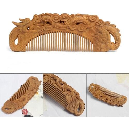 Green Sandalwood Wood Comb Anti-Static Massage Exquisite Double Sided Carved Wooden Hair Comb Gift for Girlfriend SANA889