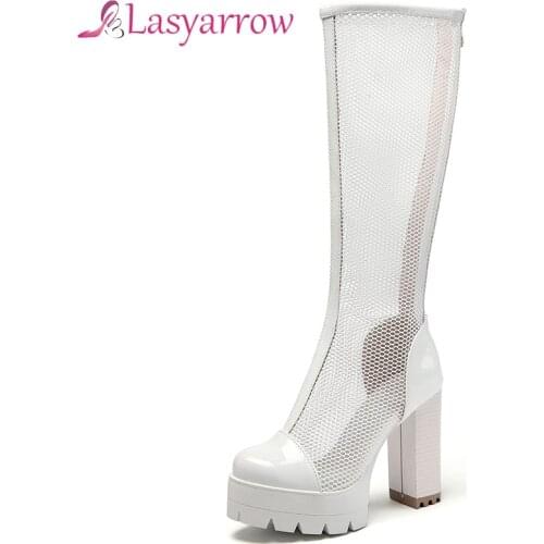 Lasyarrow Bohemia Style Summer Sandals Gladiator Cross Strap Sexy Knee High Woman Boots Casual High Heel Sandals For Women