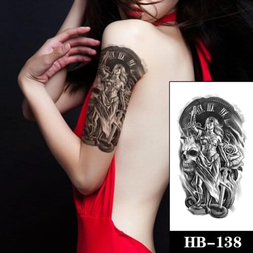 Balance Sword Snake Black Ancient Greece Women Men Arm Tattoos Stickers Fake Waterproof Skull Rose Tattoo Tempaorary Body Tatto