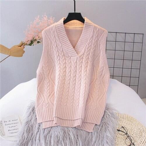 Urifens Ins Jumper 2021 Korean V-neck Knitted Vest Sweater Loose Solid Color Sleeveless Vest Top For Women Twist Vest BN36U