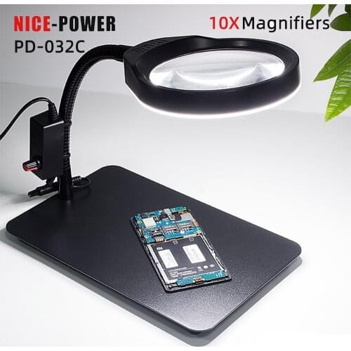 Magnifier For Electronic Maintenance Jewelry Adjustable Desktop Magnifying Glass 10X Multi-function Table Lamp Magnifying Glass