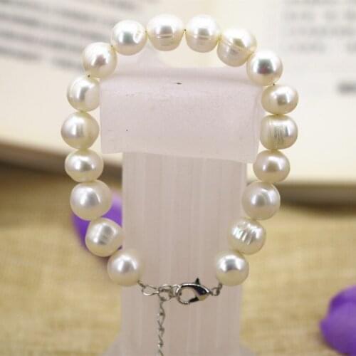 High quality natural 10-11mm white freshwater cultured pearl thread beads strand bracelet bangle for women jewelry 7.5inch B3128