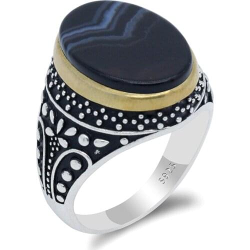 High Quality Natural Black Agate Stone Retro Claw 925 Sterling Silver Ring Wedding Party Jewelry Vintage Style Thai Silver